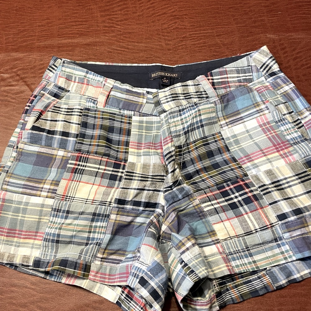 British Khaki Multicolor Patchwork Plaid Women's Shorts